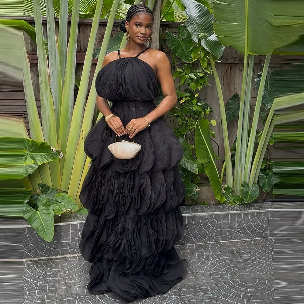 

Шикарные тюлевые платья для выпускного вечера, вечернее платье трапециевидной формы без рукавов с лямкой на шее для африканских женщин, праздничные платья, женская одежда на день рождения