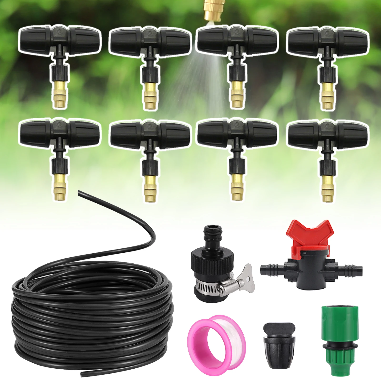 10M Misting Irrigation Kit Automatic Watering System Atomizing Nozzle Plant Spraying Sprayer Cooling Landscape For Garden Patio