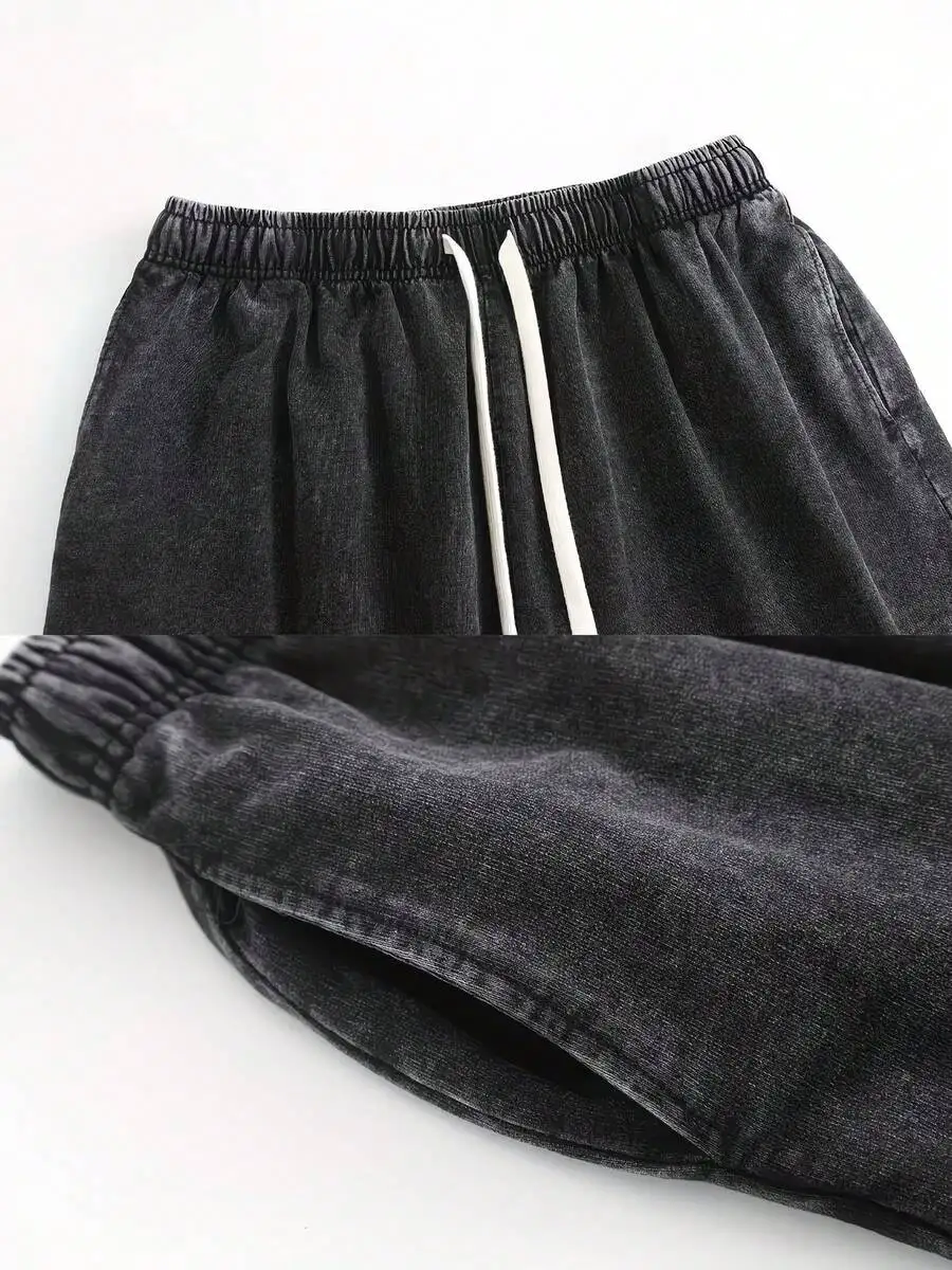 Mens 290G Washed Denim Shorts With Playing Cards Print, 100% Cotton Elastic Waist And White Drawstring, Casual Summer Wear