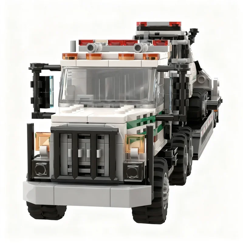 870PCS MOC City Forest Fire Service Lowboy Transporter Bulldozer Model DIY Creative Display Assembly Building Blocks Gift Decor