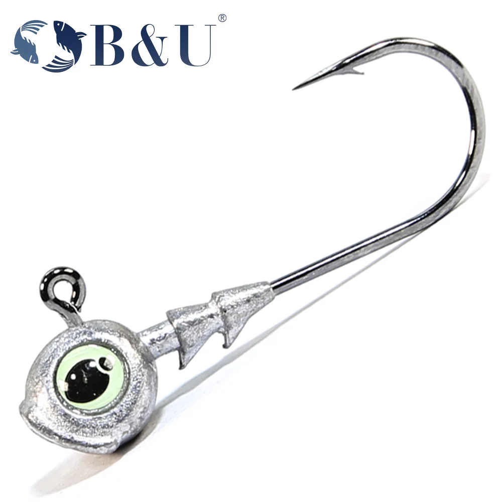 

B&U Swimbait Hook Jig Head High Strength Fishing Worm Lure Hooks For Seawater Freshwater Fishhook Fishing Tackle Luminous Eyes