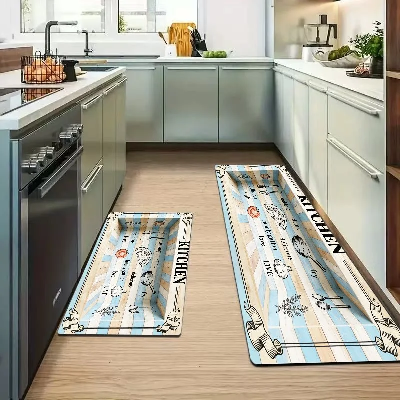 VIKAMA Vintage Wood Grain Kitchen Mat Set Waterproof Non Slip Runner Rug Easy Clean Anti Fatigue Standing Floor Carpet