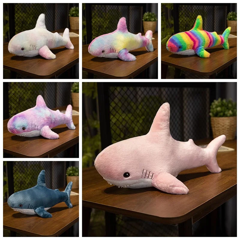 45/60cm Cute Colorful Shark Plush Toy Soft Stuffed Speelgoed Animal Reading Pillow For Birthday Gifts Cushion Doll Gift For Kids