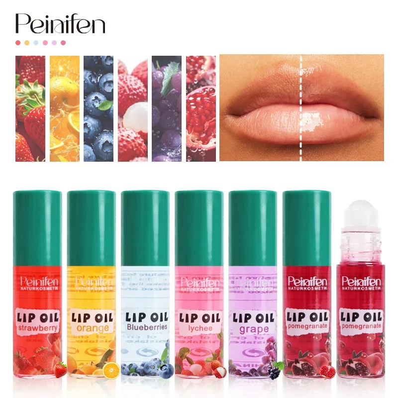 6 Pcs Roll On Lip Oil Fruit Scented Moisturizing Treatment For Chapped Lips Care