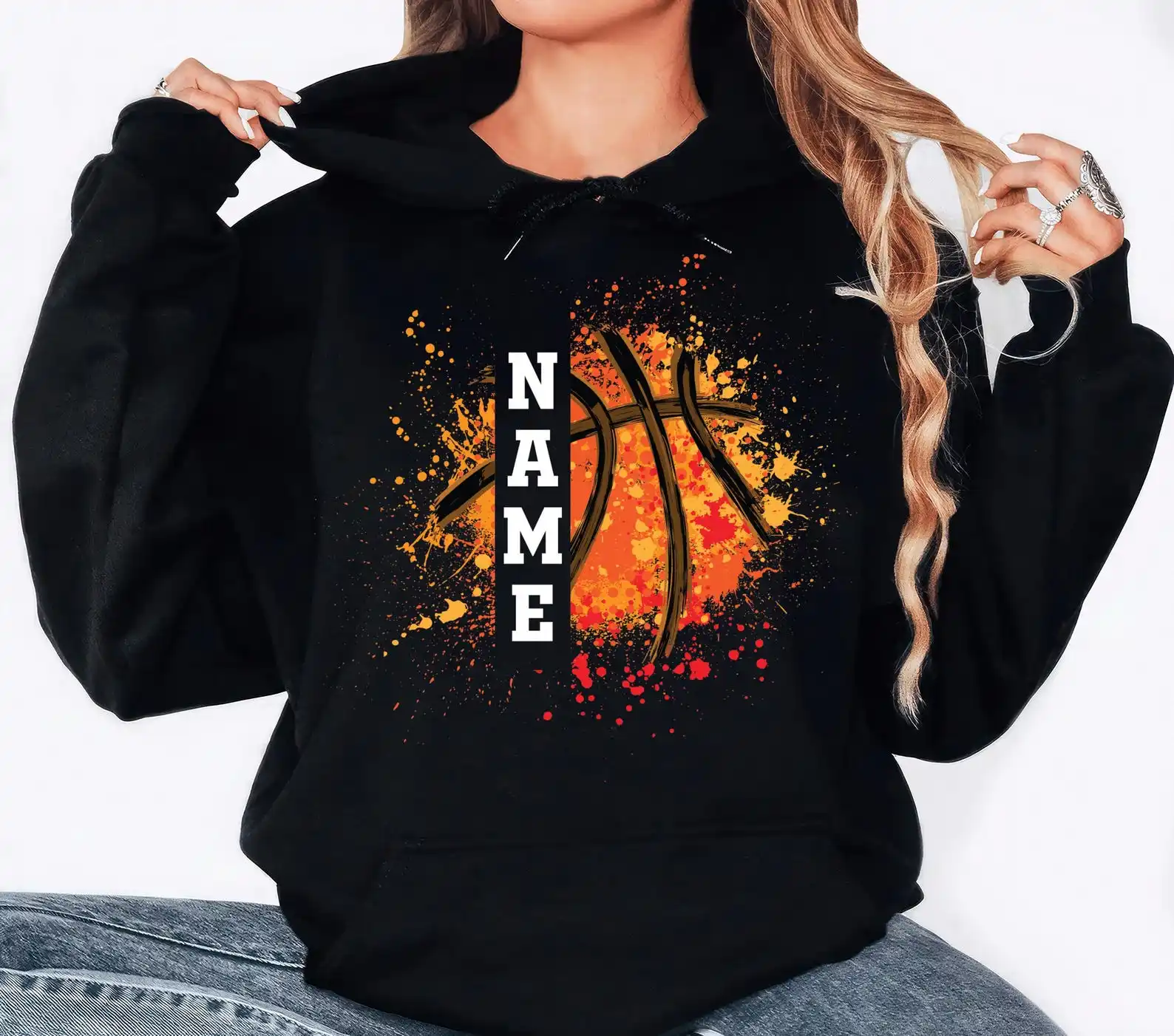 Personalized Player Name Basketball Sweatshirt Men Women Long Sleeve Crewneck Custom Basketball Team Tee Basketball Player Shirt