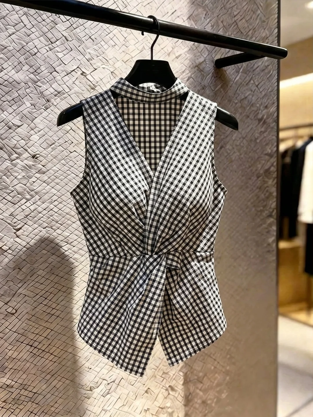 Elegant Plaid Knotless Sleeveless Vest Women's Fashionable Versatile Top Summer Beautiful Stylish Korean Style Commute Wind