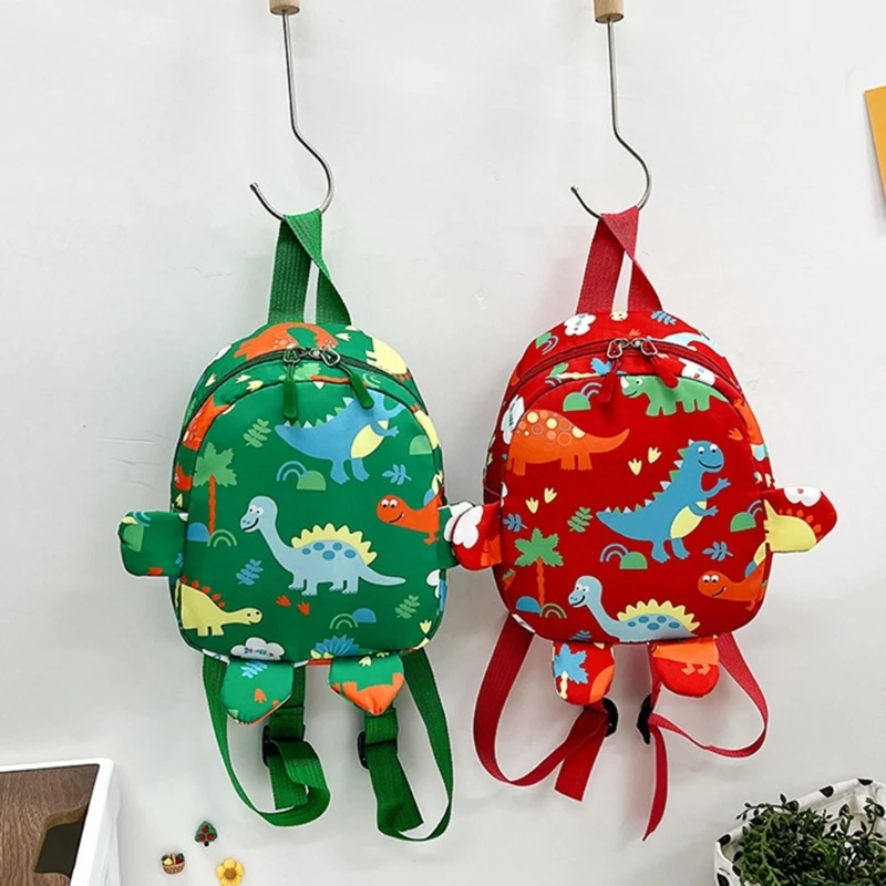 Stylish Cartoon Dinosaur Pattern Nylon Backpack for Kids Boys Giirls Spacious Compartments Kindergarten School Book Bag