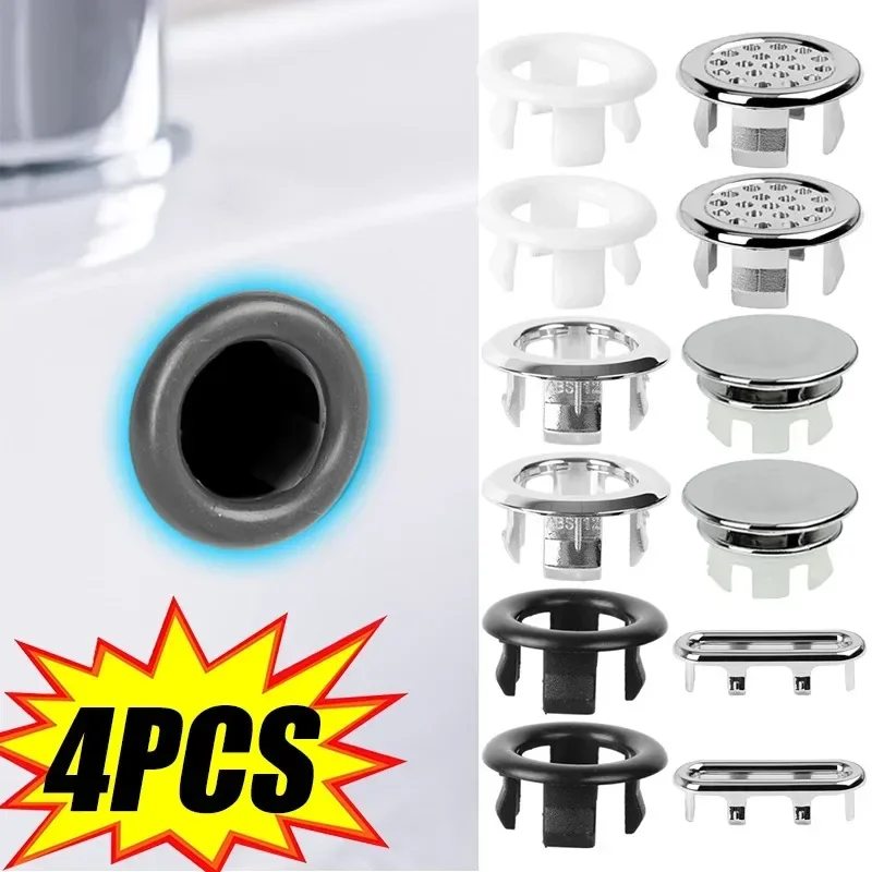 1/4pcs Wash Basin Overflow Ring Sink Hole Round Overflow Cover Kitchen Basin Trim Hollow Overflow Ring Plug Bathroom Accessories