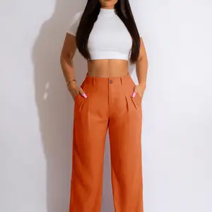 Women's straight straight cotton pants, draped pants, high waist, tailored pants, zipper fly, OL office, summer fashion 8 Main Sales Women's Tailoring Pants - №7