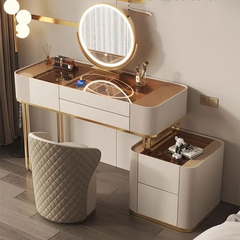 

Nordic Mirror Dressing Table Chair Luxury Drawer Makeup Dressers Storage Cabinet Modern Coiffeuse De Chambre Bedroom Furniture