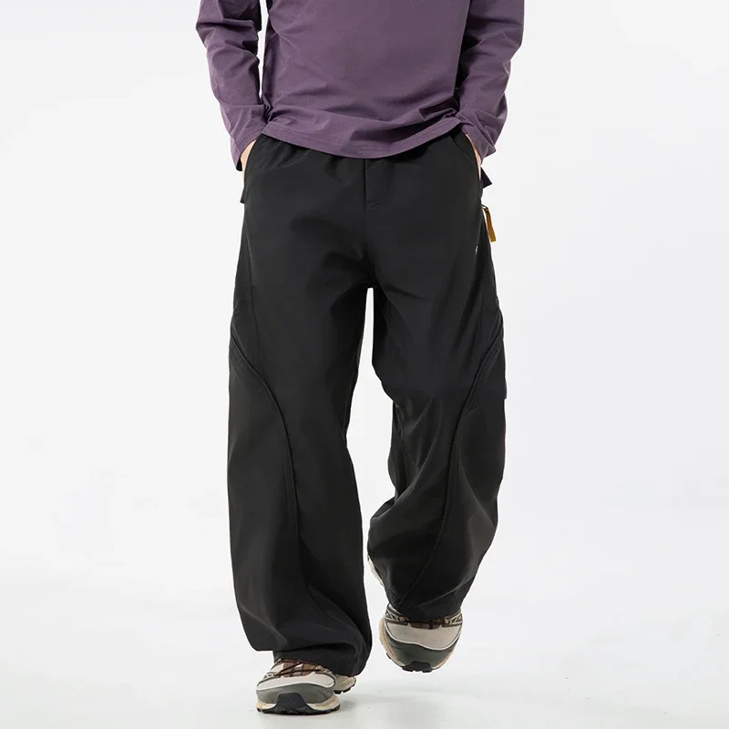 TFETTERS Autumn New Zipper Pocket Men Pants Drawstring Elastic Waist Pants Men Fashion Stitching Design Trouser for Men Clothes - Image 2