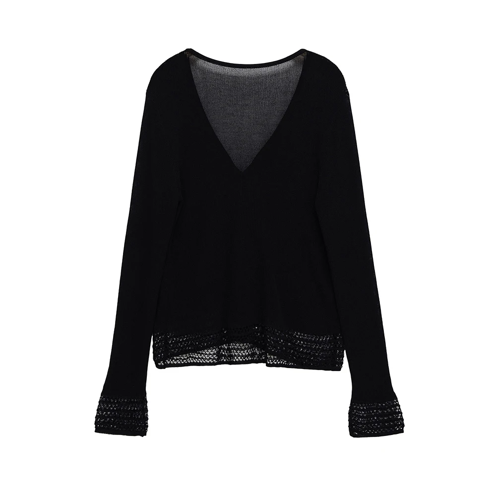 Moda feminina manga comprida malha cardigã estilo rede olho bainha inferior agasalhos linha A