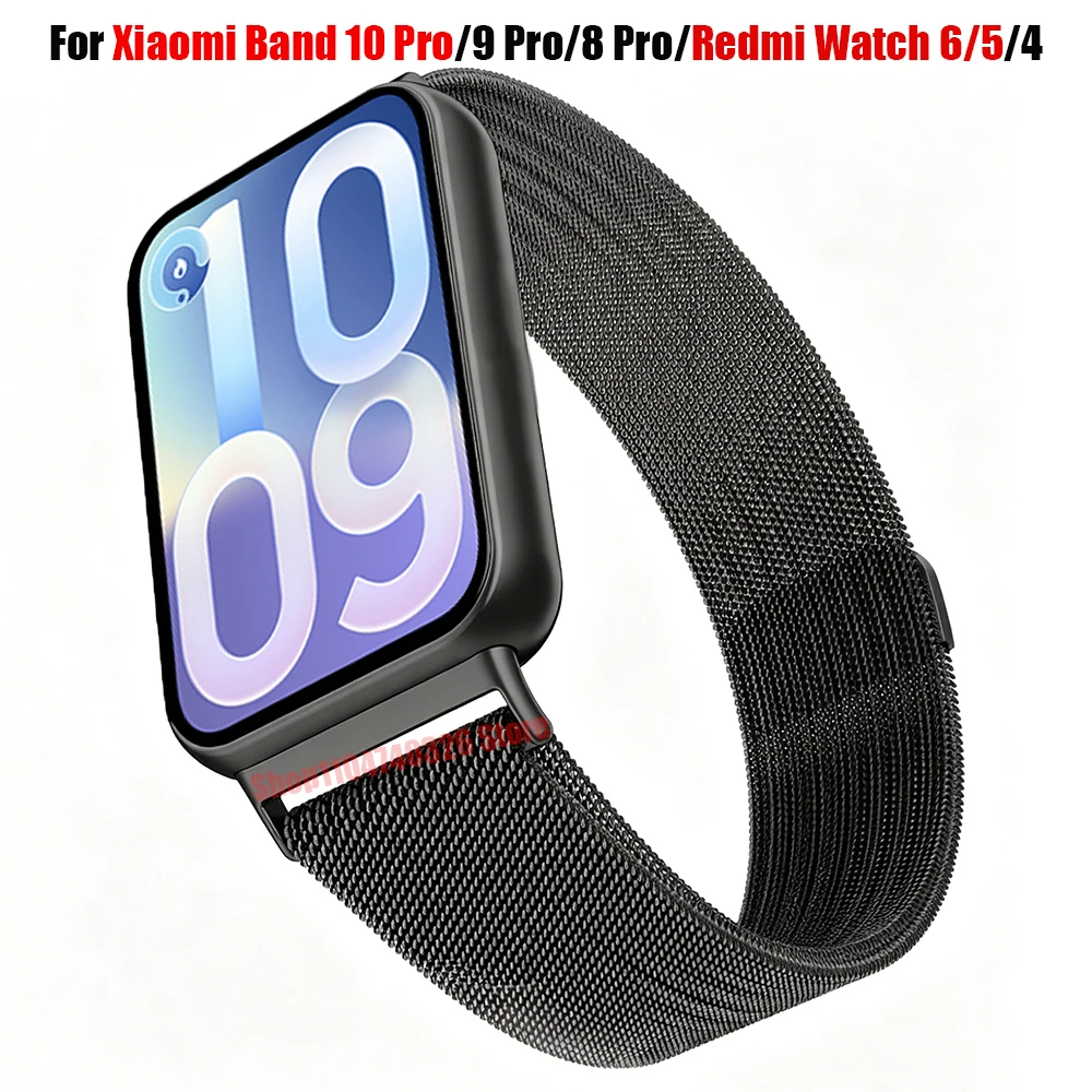 Milanese Loop Armband für Xiaomi Band 10 Pro/Mi Band 9 Pro/Band 8 Pro Magnetisches Edelstahlband für Redmi Watch 6/5/4 Armband
