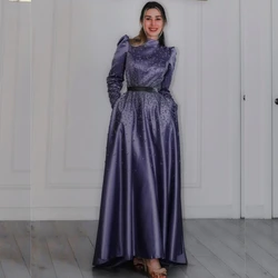 Satin Pleat Sequined Celebrity Straight High Collar Bespoke Occasion Gown Long Dresses