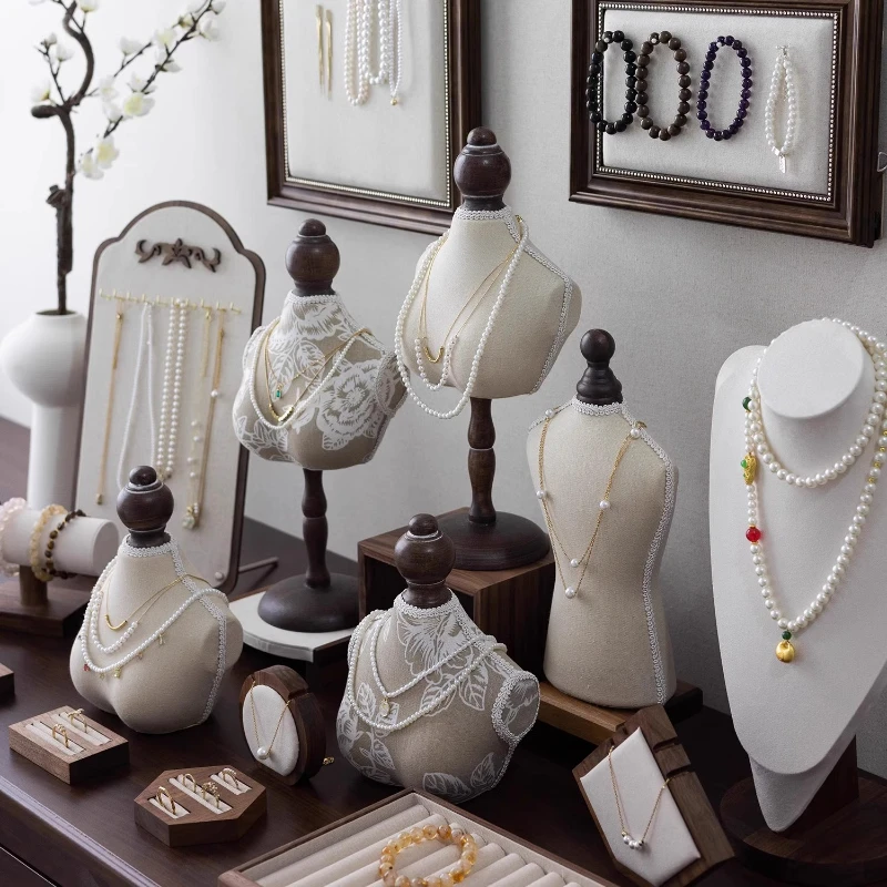 Wooden portrait neck necklace display stand jewelry pendant window display