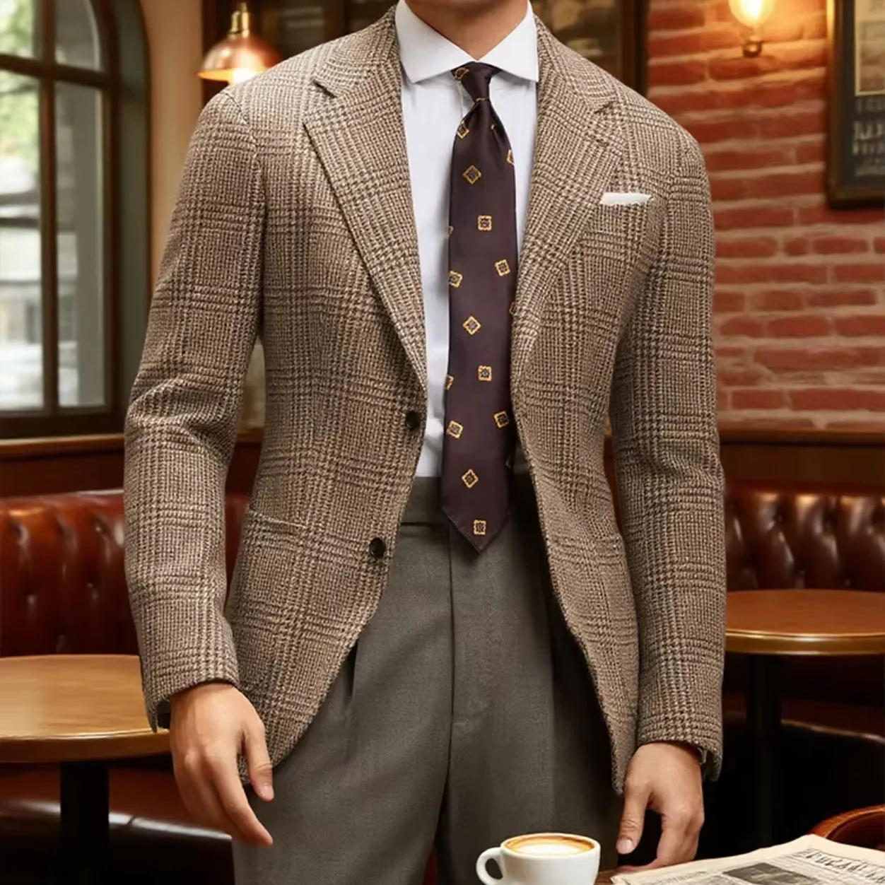 

Men's Houndstooth Suits Single Breasted Slim Fit Jacket Formal Groom Tuxedos For Wedding/Business Prom Fashion Men Clothing