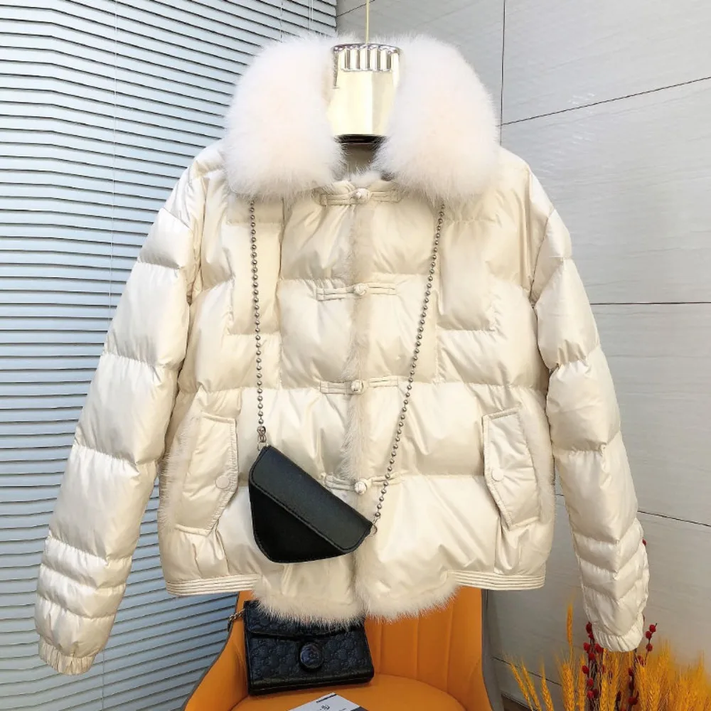 Fashionable New Thin Mink Fur Plate Button Down Jacket Women's Winter Small Fox Fur Short Jacket Trendy