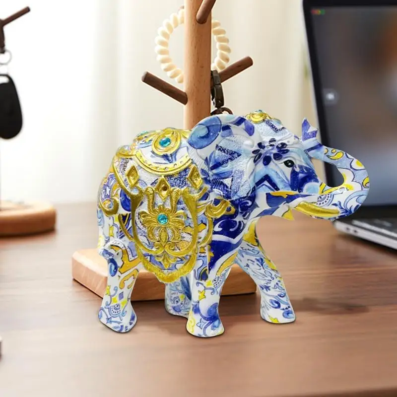 Elephant Figurines Home Decor Sophisticated Resin Ornament Animals Figurines Collectible Elephant Statue Decor For Desktop Table