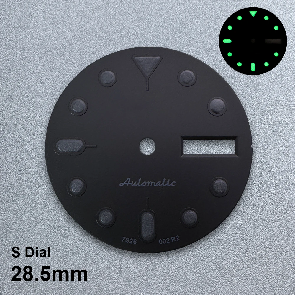 28.5mm s5 logotipo skx007 dial fit nh36/4r36 movimento japonês verde luminoso relógio de alta qualidade acessórios modificados