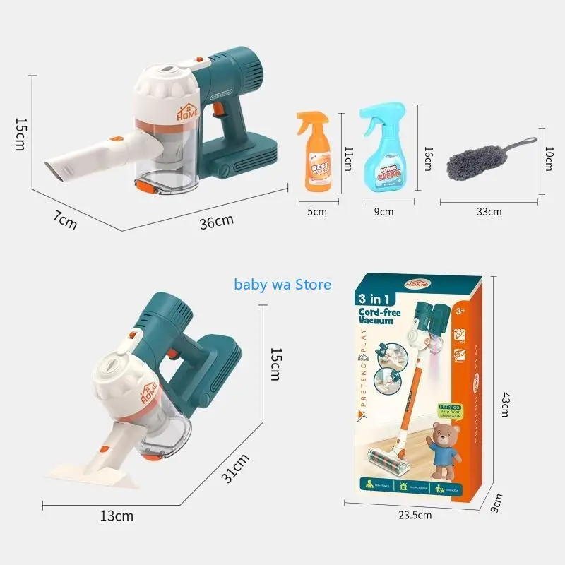 

3-in-1 Cordfree Vacuum Cleaner for w/ Duster Brush Kiddie Educational Fine Motor 4XBD