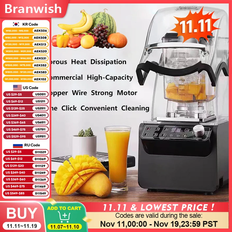 1800W Commercial Ice Blender Machine Heavy Duty Smoothie Maker Fruit Blender Mixer Juicer High Power Food Processor 26000RPM