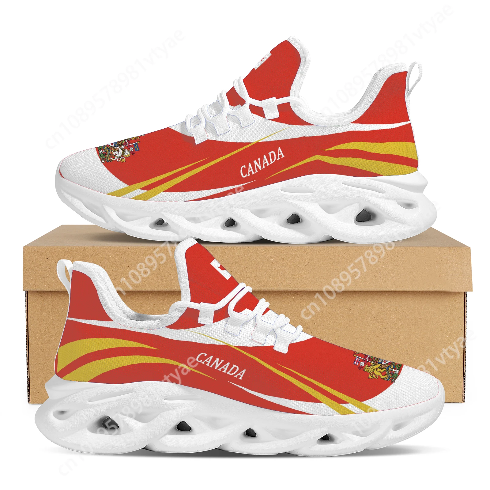 Custom Made Canadian Trendy National Flag And National Emblem Printing Outdoor Flat Shoes Thick Bottom Knitting Thread Sneakers