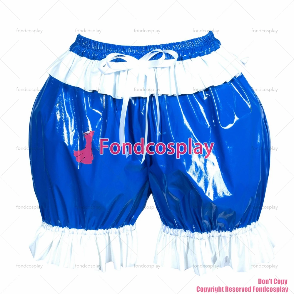 fondcosplay adult sexy cross dressing sissy maid short French blue thin PVC bloomers knickers panties CD/TV[G3896]