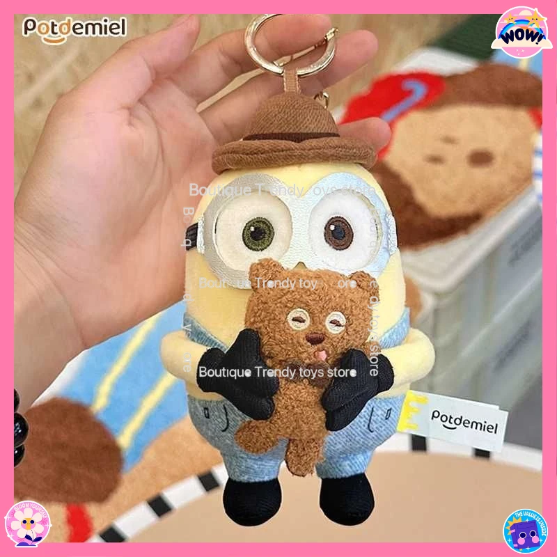 Chaveiro de pelúcia de cavalheiro Minion fofo com gravata borboleta de terno, chaveiro de brinquedo macio para bolsa mochila