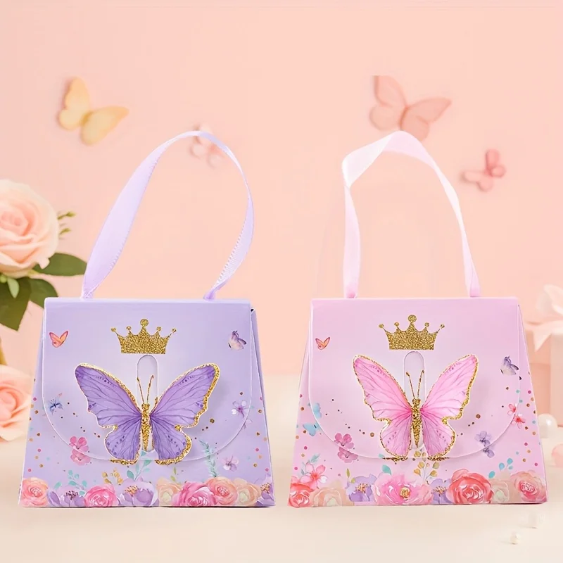 Schmetterlings-Kronen-Papiertüten & Geschenktaschen, geeignet für Babypartys, Hochzeiten, Geburtstagsfeiern, Dekorationen, Geschenkverpackungen. – Detail 1