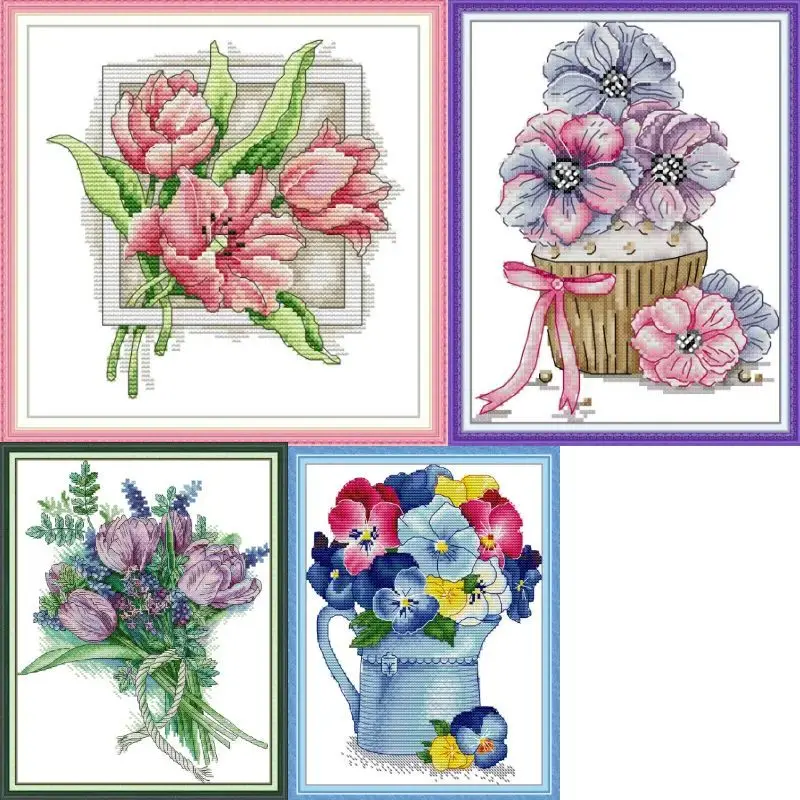 

Набор для вышивки крестом Flowers A6 Soulgift с предварительной печатью, легкий узор, набор для вышивания ткани с тиснением Аиды, простой для следующего по желанию