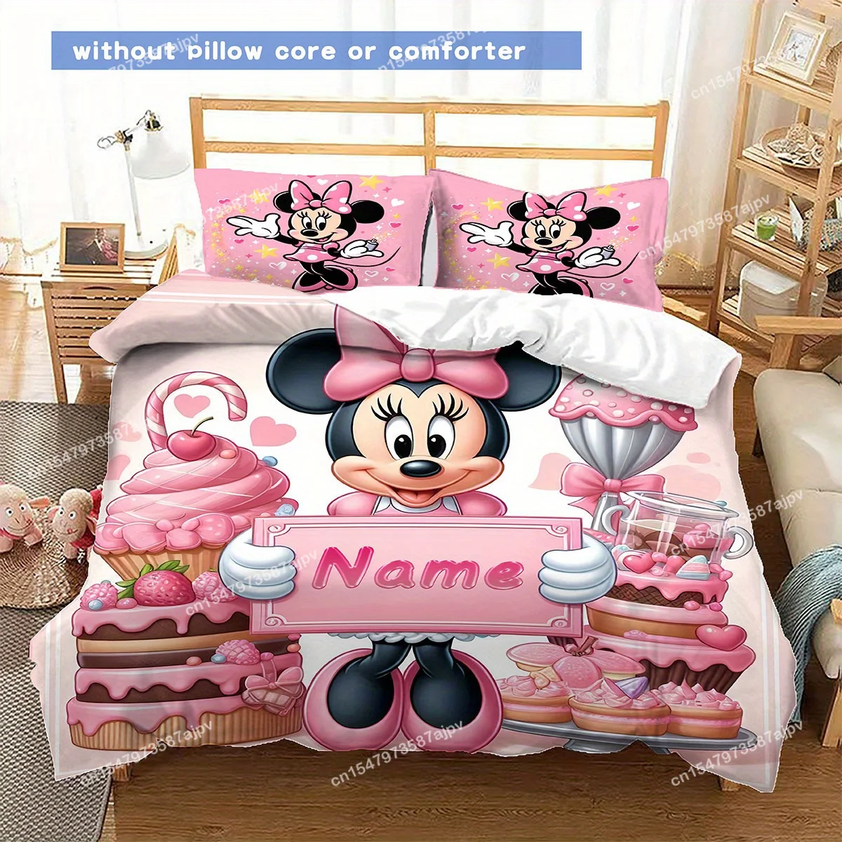 Personalized Duvet Custom Pink Minnie Bedding Set King Twin Double Child 3 Piece Mircofiber or Polyester Duvet Cover Set-YING