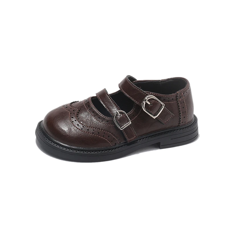 

Girls Brogue Shoes 2026 Student Non-Slip Outdoor Brown Leather Flats Princess Soft Sole Dress Shoes Baby Girls Performance