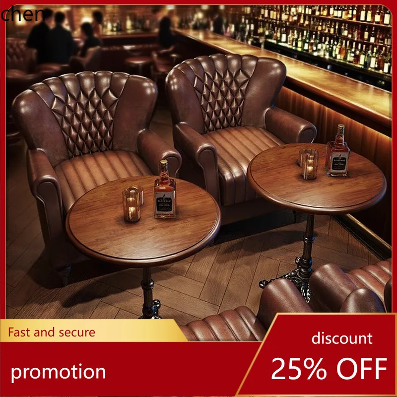 

HT Retro Tavern Sofa Chair Qingba Bar Table and Chair Set Single Tiger Chair Sofa