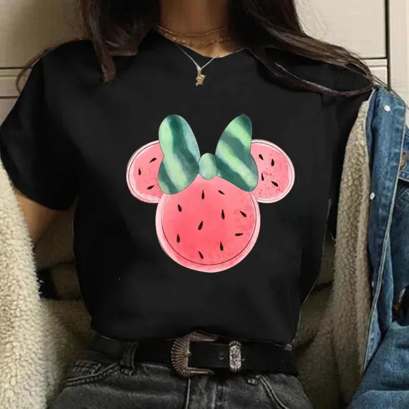 Kawaii Fashion Mickey Minnie Mouse T-shirt Odzież damska 2024 Letnia koszulka z krótkim rękawem Harajuku Casual Y2k Odzież Tops