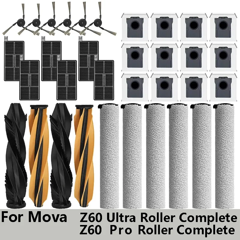 For MOVA Z60 Ultra Roller Complete/ Z60 Ultra Roller SA Roller Robot Vacuum Parts Main Side Brush Dust Bag Filter Roller