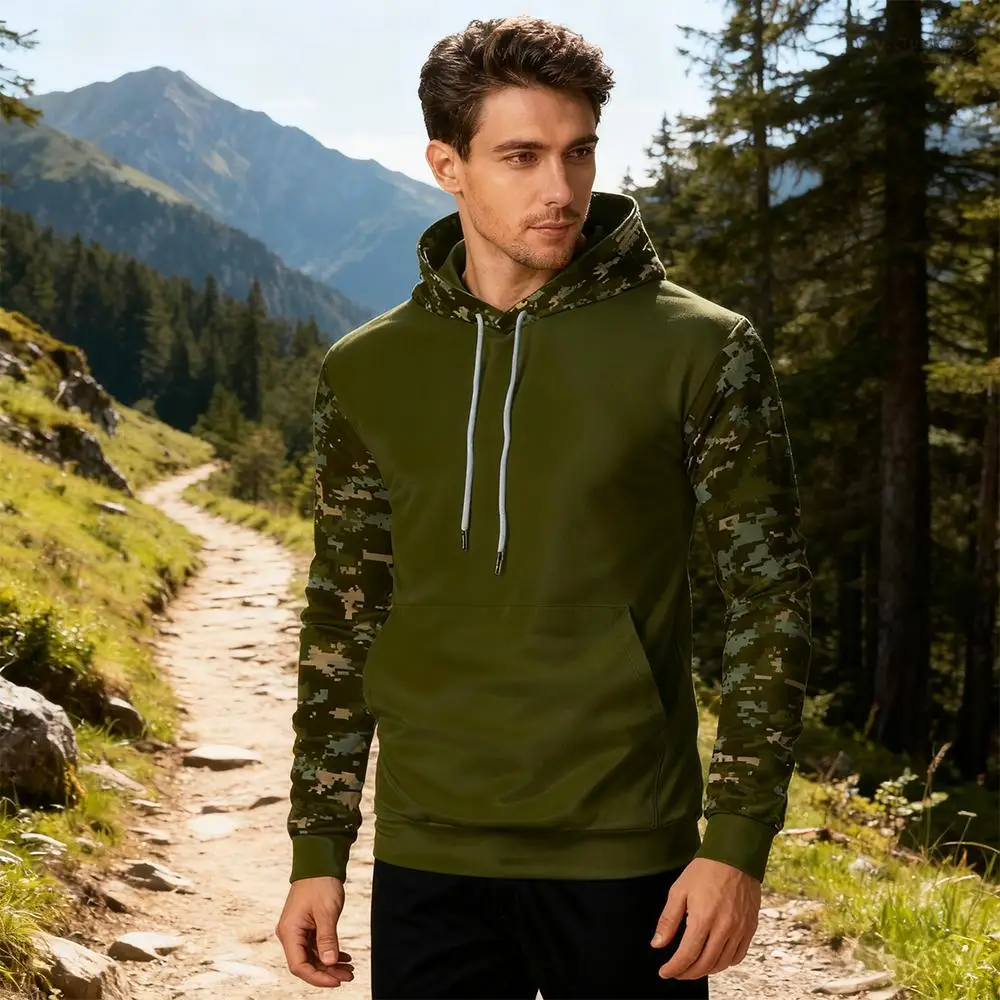 

Autumn/Winter Camouflage Hooded Sweatshirt Stylish Workwear Style Pullover Unisex Camping Hiking Sports Casual Versatile Tops
