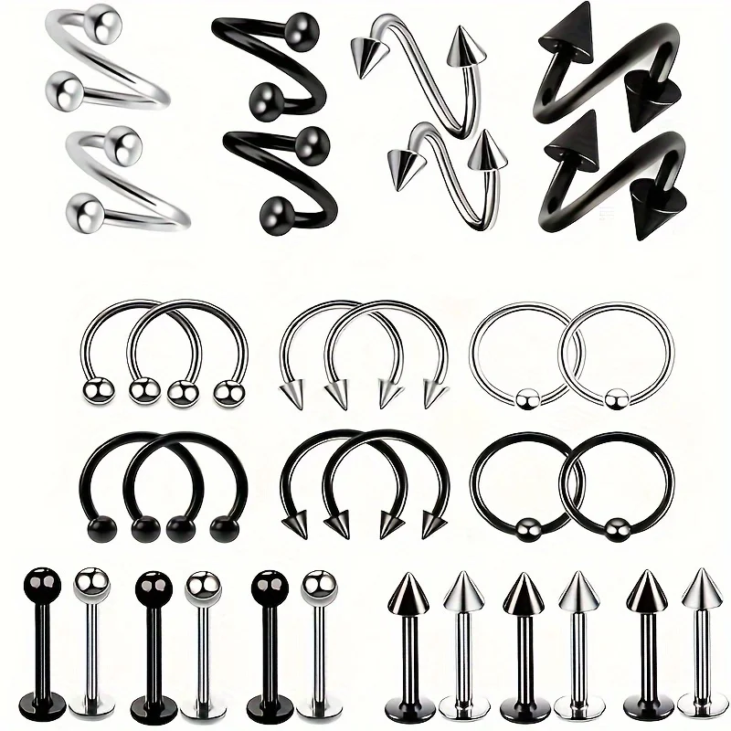 2pcs Stainless Steel S-shaped Earrings Tongue Nails Nose Nails Irregular Lip Nails Puncture Jewelry Set For Men and Women