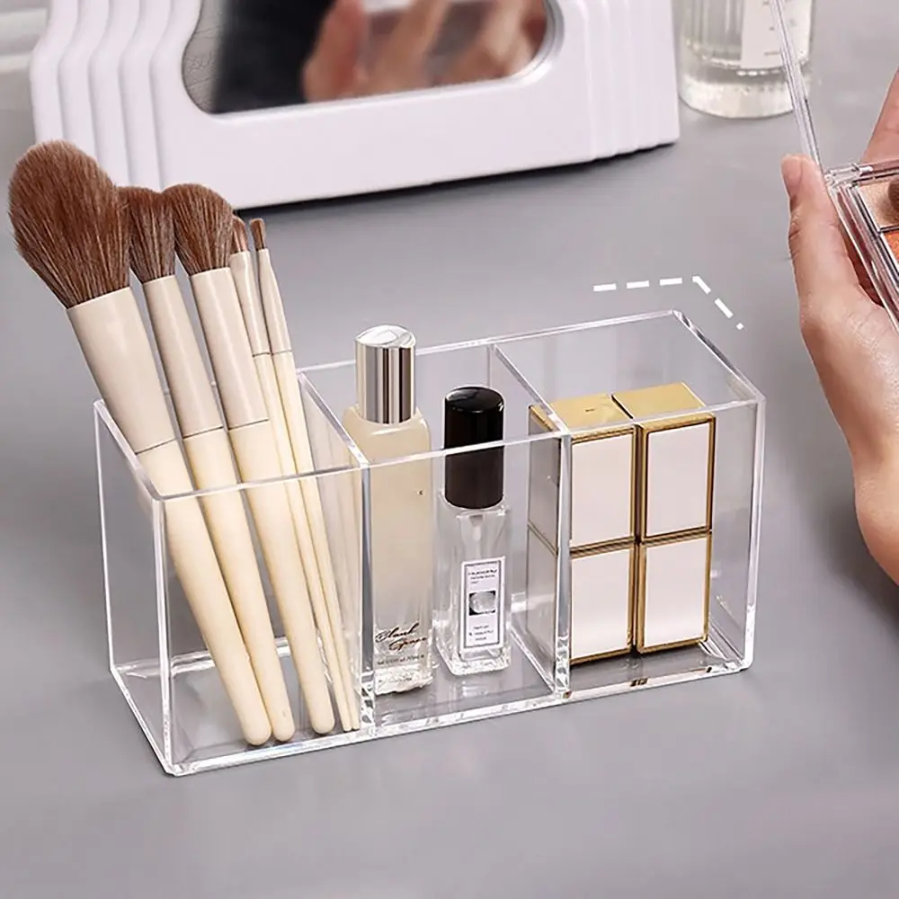 Desk Stationery Storage Pen Holder Transparent 3 Grids Pen Storage Box INS Style Large Capacity Pencil Container Students