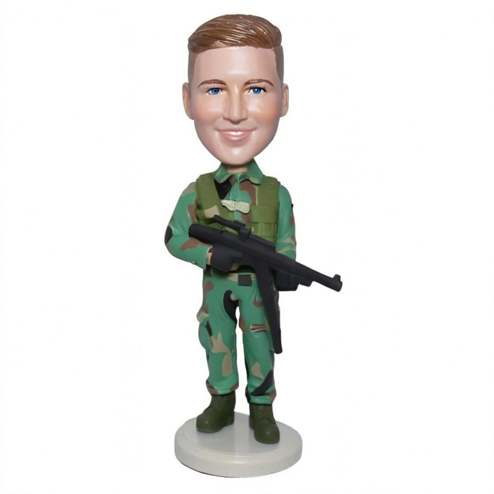 

Custom Military Soldier Bobblehead, Camouflage Uniform with Rifle, Personalized Collectible Figurine, Retirement Gift