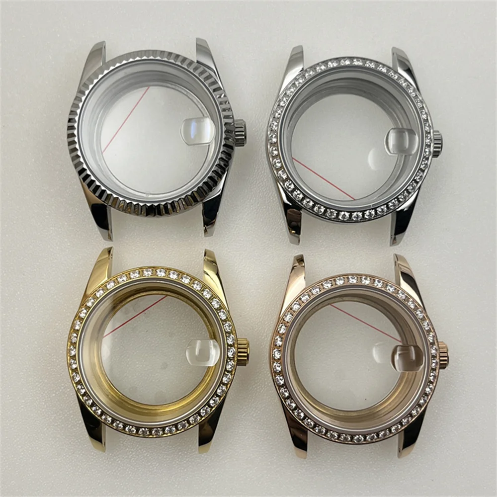 

For NH35 Case 36mm Diamond Encrusted Stainless Steel Watch Case Accessories for NH35A/NH36/4R35A/4R36A Movement Watch Parts