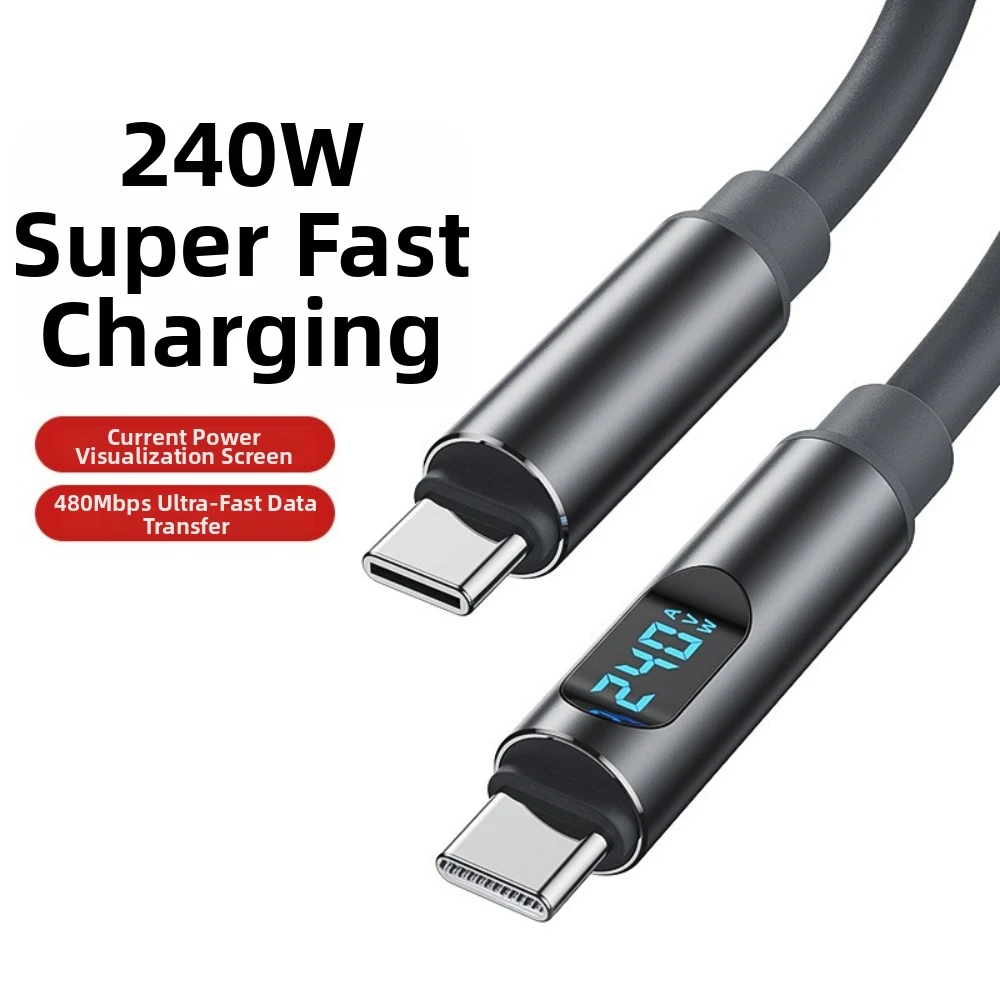 Type-C to Type-C 240W Super Charging Cable 1.2m/1.8m Universal Charging Cable Adapter Fast Charging LCD Dynamic Display