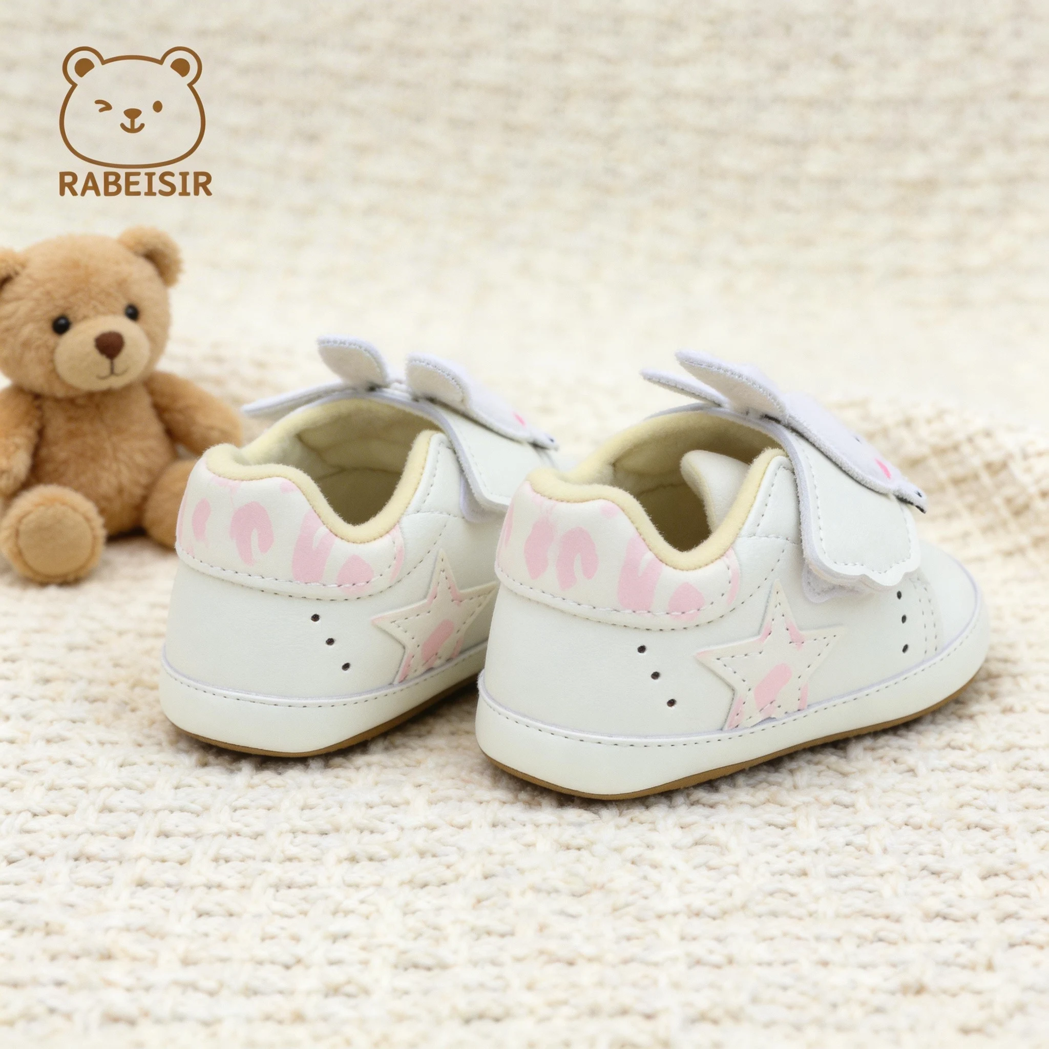 Baby Girl Cartoon Rabbit Decorative Sneakers, Soft-Soled Velcro Shoes for 0-18 Months Baby Walking Shoes