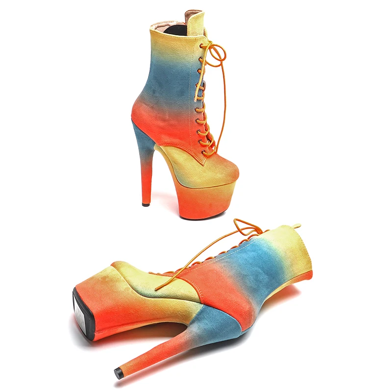 Leecabe  17CM/7inches Suede upper gradation color Trend fashion High Heels Platform stripper heel Pole Dance boots