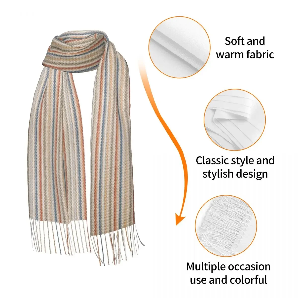 Bohemian Geometric Stripes Tassel Scarf Women Soft Luxury Fabric Texture Shawls Wraps Winter Fall Fashion Versatile  Scarves