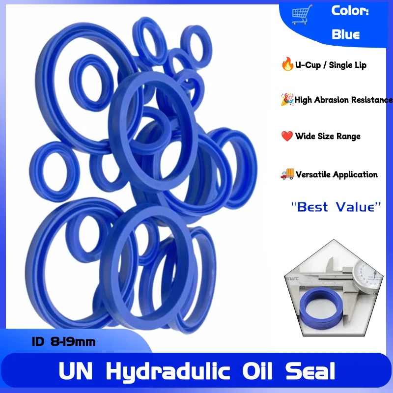 

ID 8-19mm (IDxODxTHK) Polyurethane Piston Shaft Piston Rod PU Single Lip U Cup Oil Seals 5pcs UN Radial Shaft Hydraulic Seal