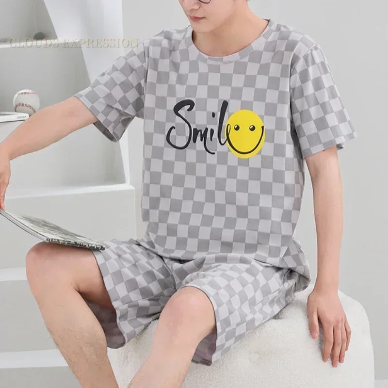 Summer 4XL Men Pyjamas Knited Pajamas Set Nightwear Big Boys Sleepwear Pyjamas Night Suits Pijamas Plus Size Homewear Wholesale