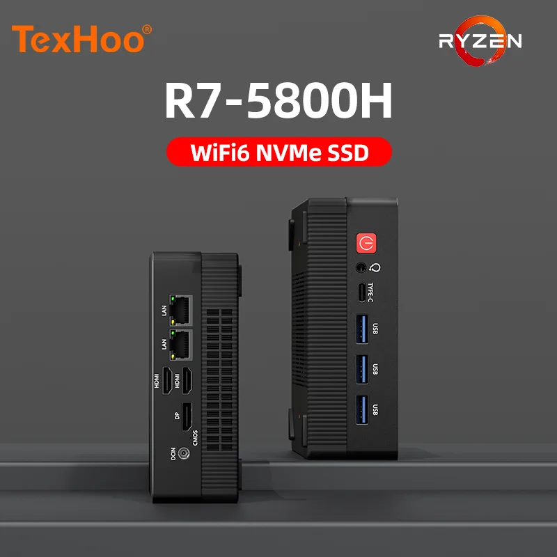 كمبيوتر TexHoo Mini AMD R7 7730U 4500U R3 5400U حتى 32G DDR4 1T NVMe Dual HDMI DP Wifi6 WDesktop كمبيوتر ألعاب منافذ شبكة مزدوجة #1