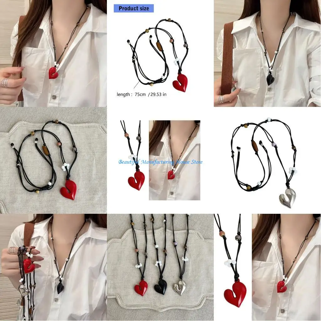 

E56A Modern Enamel Flower Charm Rope Chokers Necklace With Adjustable Length Design