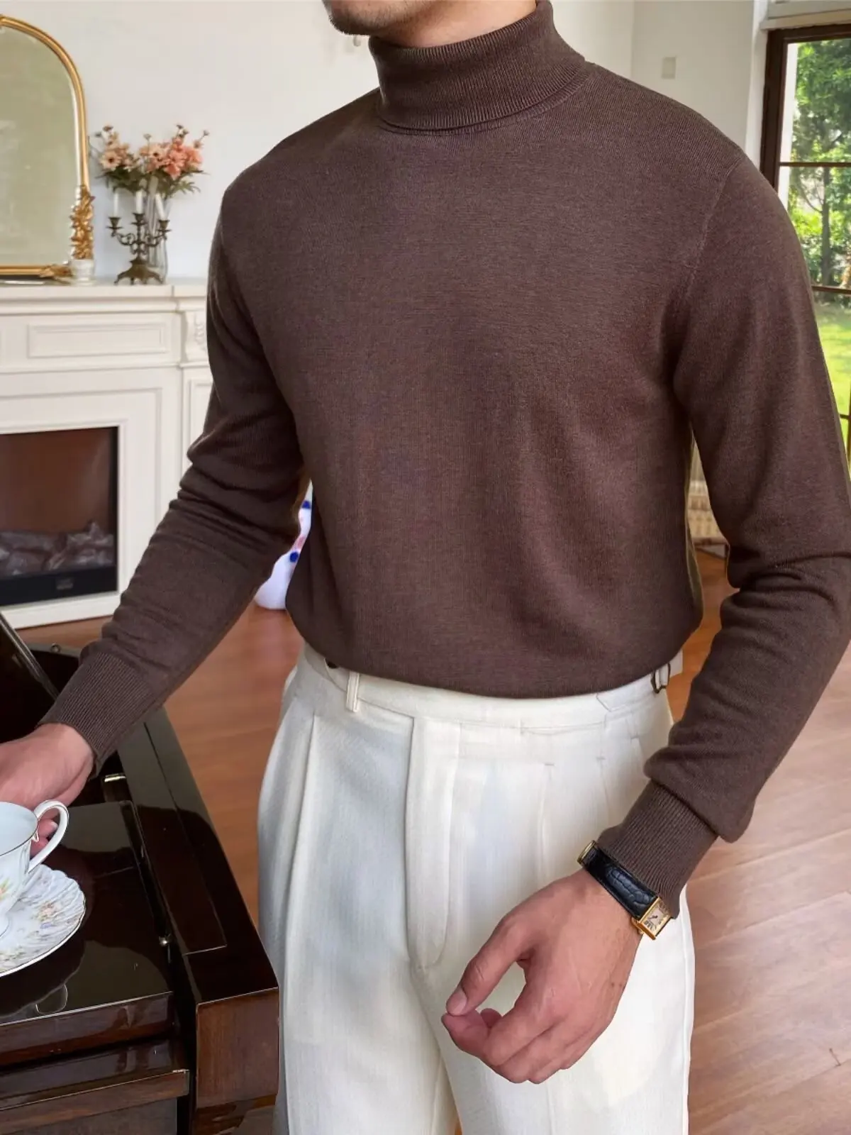 

Men's Long Sve Knitted Thermal T-irt Trendy Casual Wear Comfortable Breathable Faionable Men's Sweater Winter Collection