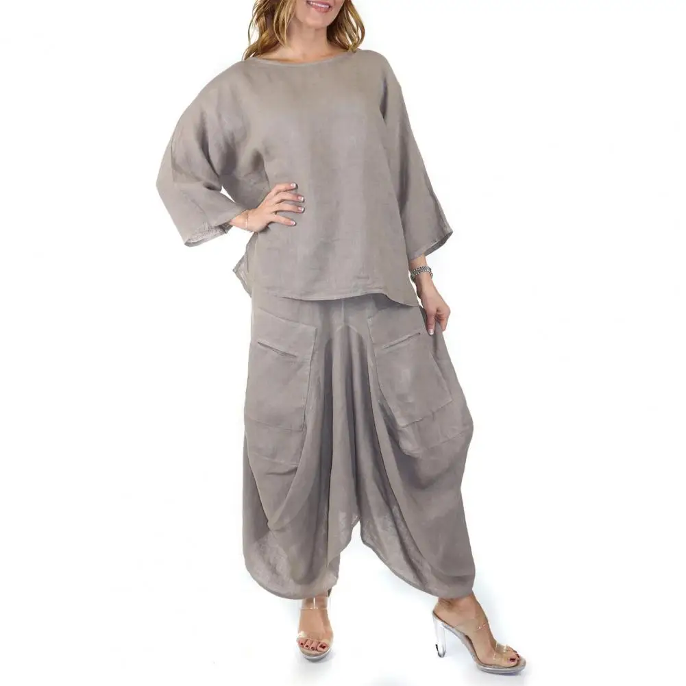 

Women's Cotton Linen Irregular Short Sleeve T-shirt Loose Top Midi Skirt Set Summer Women's Suits Casual Pants Two Piece Sets